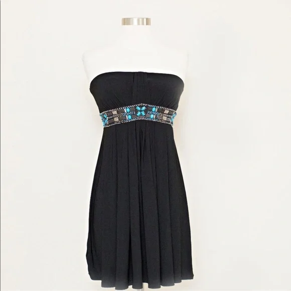 White House Black Market | Dresses | Whbm Black Strapless Turquoise Beaded  Dress Size 4 | Poshmark